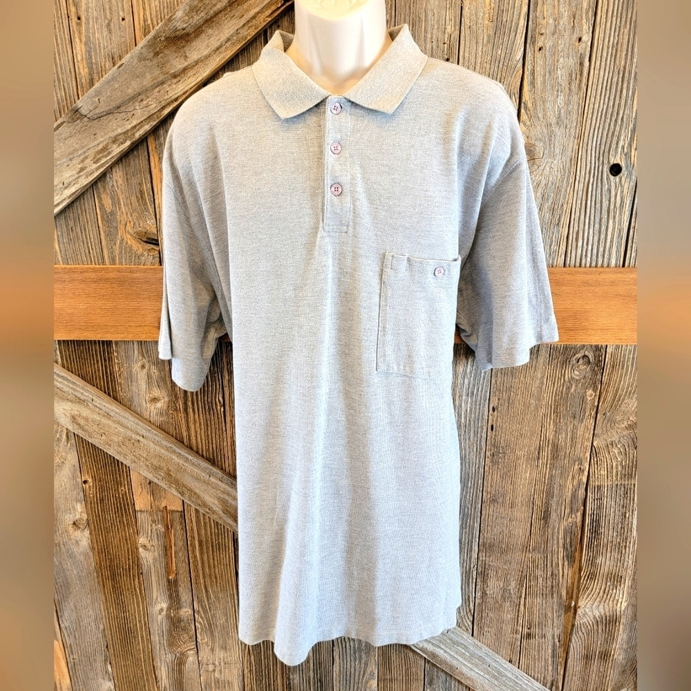 Dickies Short Sleeve Polo Shirt Men's 2XL Grey pocket front work rayon blend ^